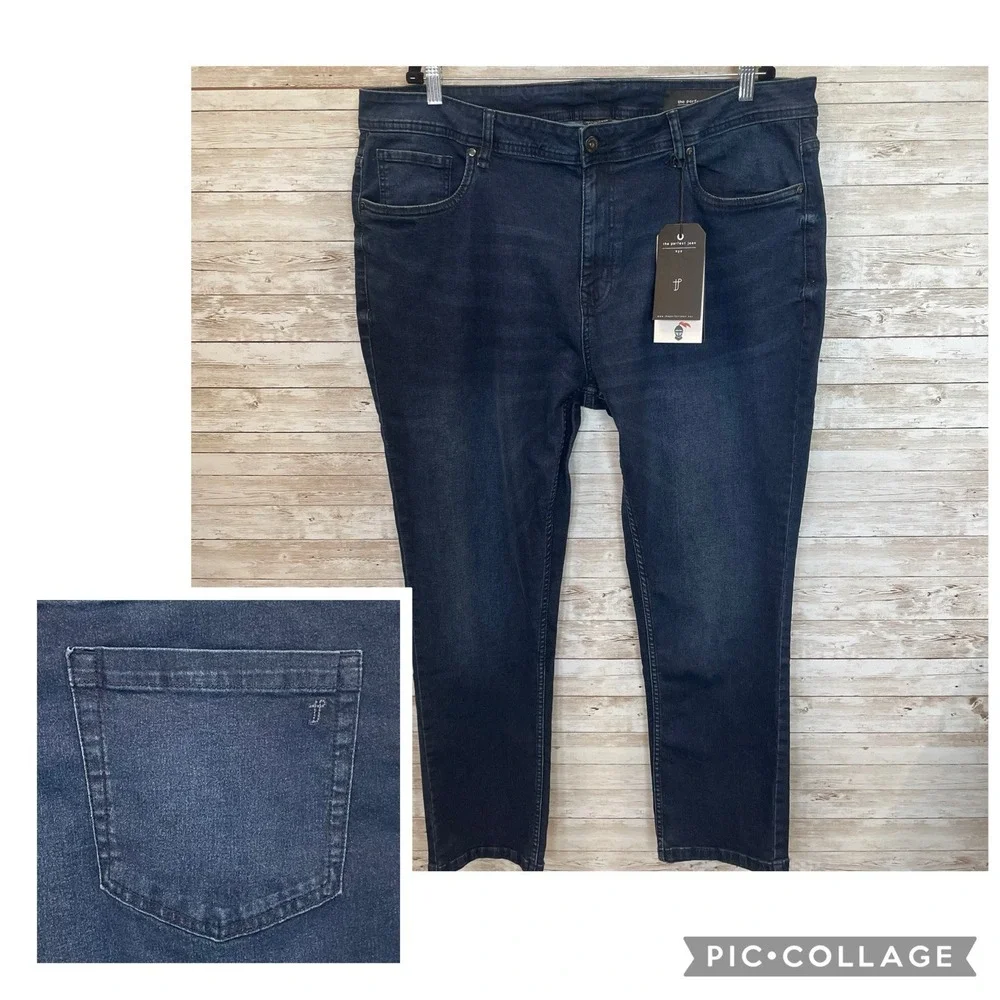 NWT NYC The Perfect Jean Mens 42x28 Jeans Slim Fit Blue Dark Wash Stretch NEW‎